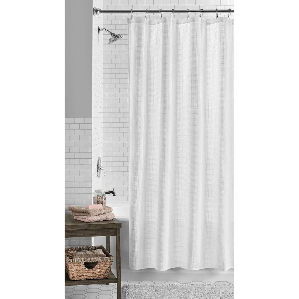 Eco-Basics Shower Set – White 72" x 72" 2 Piece Set, Embossed Curtain with Peva